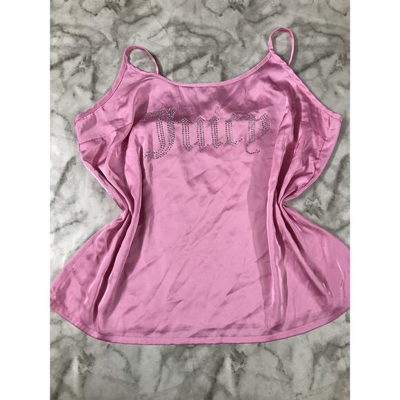 VINTAGE Y2K JUICY COUTURE Satin Pink Sleepwear Top Large Club Party Bedazzled - Picture 2 of 6